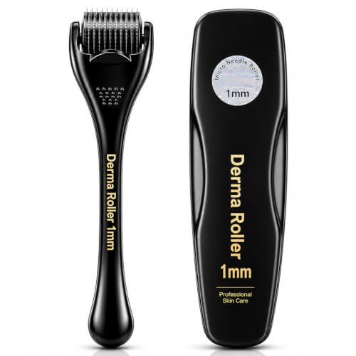Derma Roller 1mm, Microneedling Roller for Face, Body & Scalp, Derma Roller for Hair Growth, Beard Roller for Beard Growth, 540 Titanium Needle Micro Needling Roller for Men & Women, Home Use