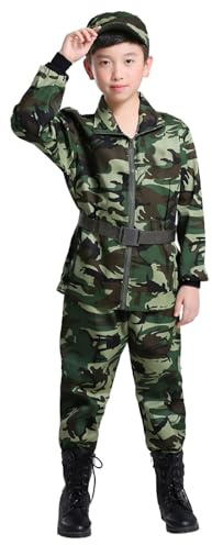 Generisch Autentico costume militare per ragazzi set militare con attrezzatura mimetica per bambini (verde, 11-12 anni)