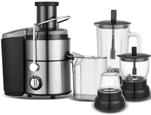 Spremiagrumi Elettrico 4 In 1 Con Frullatore, Scivolo Largo 65 Mm, Estrattore Di Succo Centrifugo A 2 Velocità Per Frutta E Verdura