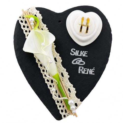 Ringkissen aus Schiefer personalisiert – Geschenk zur Hochzeit, Hochzeitsgeschenk personalisiert,Geschenk für Brautpaar,Geschenkidee Hochzeit, Ringhalter mit Gravur & Herz für Eheringe, Handarbeit