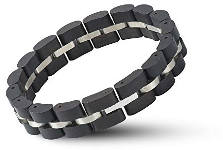 BOBO BIRD Womens Wooden Bracelet Stylish Wood & Stainless Steel Combined Adjustable Wooden Bangle Jewelry (S04-1)