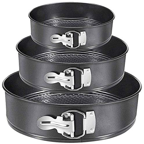 Set of 3 Springform Cake Tins 8, 9 and 10 Inch Non Stick Baking Pans | Three non-stick springform cake tins, 8, 9 and 10 inch, with quick-release clasps for sponges, cheesecakes and desserts.