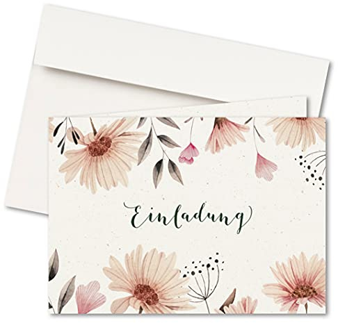20er Set Einladungskarten & Umschläge, Klappkarten, Format A6, Motiv: Blumenwiese, Hochzeit, Geburtstag, Jubiläum (20er Set)