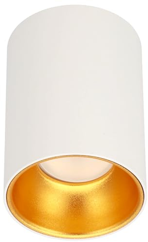 EDO Surface Mounted Downlight GU10 ZAMA Ceiling Light Round - White/Gold Single Reflector, Ceiling Spotlight - Ø80x110mm 230V Luminaire - Aluminium Downlight for Bedroom, Living Room, Kitchen