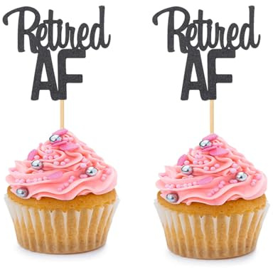 24 Stück goldfarbene glitzernde Cupcake-Topper für Geburtstagsparty, Ruhestand, Mottoparty, Kuchendekorationen, Zubehör für Picks