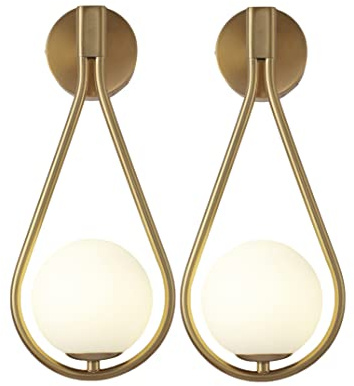 KRIPINC 2 Stück Moderne Wandleuchte Gold mit Glaskugel für Schlafzimmer | 5W LED Nordische Tropfenförmige Wandleuchte Innen Kugel, Wandlampe für Wohnzimmer Nachttisch, Flur & Treppenhaus Dekor