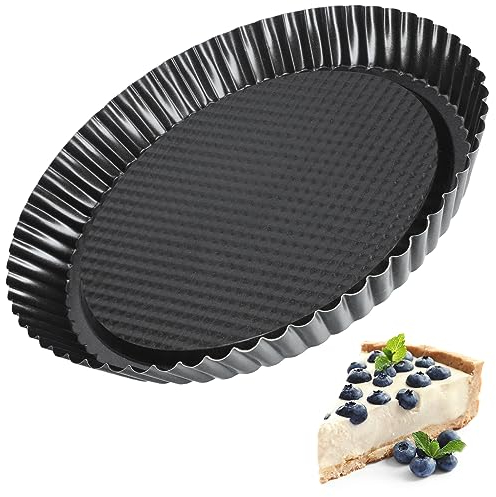 KADAX Molde para tarta, molde para tartaletas de chapa galvanizada y antiadherente, forma de quiche en 3 tamaños, forma redonda para tartas de frutas, forma redonda (diámetro: 28 cm, negro)