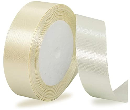 Beige band 20 mm, 23 meter enfärgad satin presentband för hantverk, presentförpackning, ballonger, hårrosetter, sömnad, kransar, brudbukett, kakor och dekoration för bröllopsfest