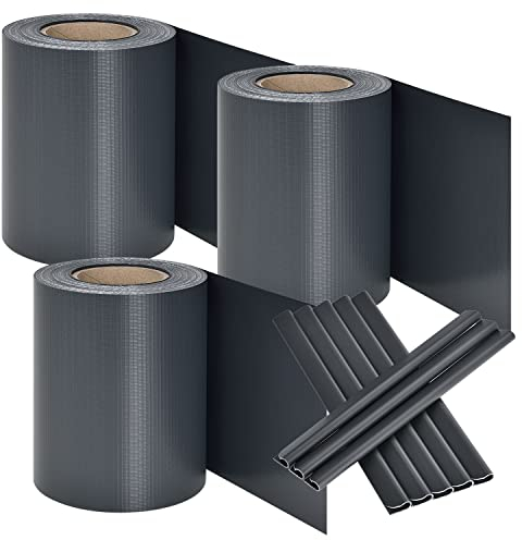 Juskys PVC Sichtschutzstreifen Doppelstabmatten Zaun 3er Set - 3 Rollen á 35m x 19cm - 90 Befestigungsclips - Zaunfolie Sichtschutz Windschutz - anthrazit