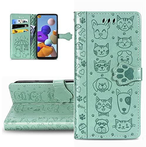 LEMAXELERS iPhone 11 Hülle,iPhone 11 Handyhülle Niedlich Katze Hund Blumen Flip Case PU Leder Cover Magnet Schutzhülle Tasche Ständer Handytasche für iPhone 11,SD Cat Green