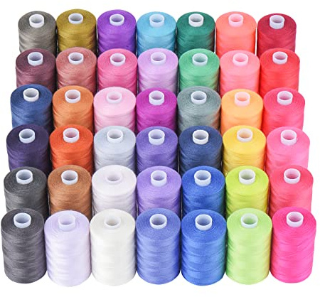 Simthread Filo da cucito multiuso, 42 bobine assortite, 914,4 m, filo in poliestere per cucire, pratico filo da cucito in poliestere per macchina da cucire, 42 colori