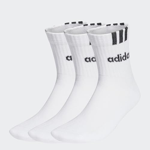 adidas Unisex - Adulto 3-Stripes Linear Half-Crew Cushioned Socks 3 Pairs, White / Black, 37-40
