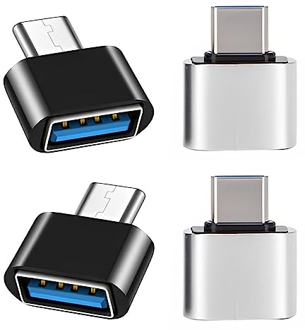 iJiGui Adattatore USB C a USB 2.0 (4 Pezzi), Adattatore Tipo C a USB-A OTG Connettore, per MacBook Pro 2019/2018, Samsung Galaxy, Google Pixel Nexus (Nero + Argento)