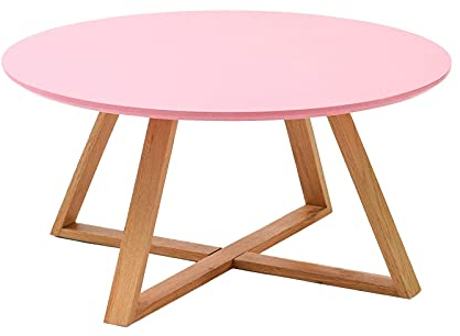 Runder Beistelltisch, 80 cm, runde Tische, Sofa-Beistelltisch im japanischen Stil mit Tischbeinen aus Eichenholz und MDF-Tischplatte, Teezimmer/Arbeitszimmer/Wohnzimmer, Couchtische aus Holz, Pink,