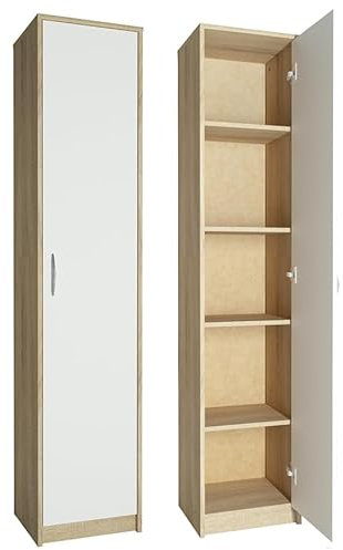 KUBUTKU Praktische Schrank 180x39x35cm Kleiderschrank mit 1 Türen 4 Ablagen Mehrzweckschrank Büroschrank Haushaltsschrank (Weiß/Sonoma)