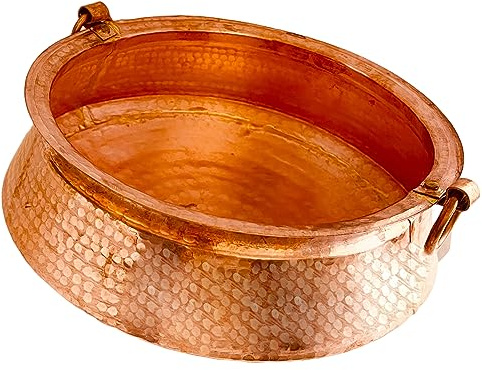 QT Handcarved Pure Copper Nepali Khadkulo – 9 IN Traditional Copper Bowl for Water & Flowers Display, Pooja Pray Arti | Traditional Water Purifying Bowl Handmade In Nepal