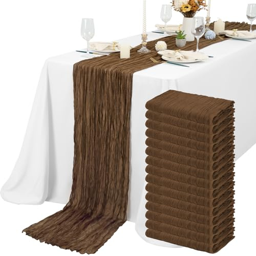 Lykoow Lot de 15 chemins de table en étamine, marron, 3 m - Décoration de table de mariage - Décoration de table de mariage, table de fête prénuptiale - 54,6 x 304,8 cm