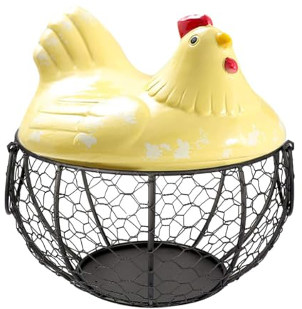 DSOUWEH Chicken Ceramic Egg Storage Basket Eggs Organized And Fresh Kitchen Storage Basket Eggs Storage Basket Hen Egg Basket, yellow
