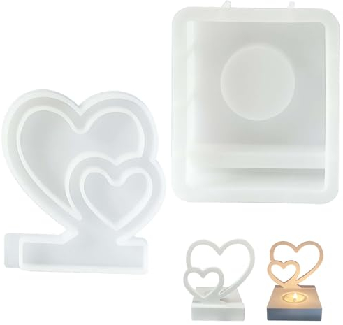 Joyek Einschieber Silikonform Herz – Gießformen mit Quadratischer Basis für Teelichthalter und Kerzenhalter – DIY Dekoform für Epoxidharz, Gips & Beton