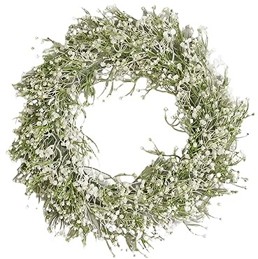 AVZYARDY Gypsophila Artificial Plants Wreath Non-fading Vibrant Decorative Wreath Nostalgia White Garland Decoration Gift 40cm for Wall Door Fireplace Garden