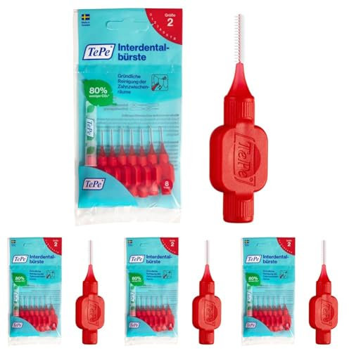 TePe Interdentalbürste, Rot, Größe 2, 8 Stück (Packung mit 4)
