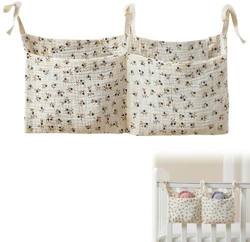 Babybett Organizer, Babybett ZubehöR, Baby Bett ZubehöR, Bett Organizer Kinderbett, Wickeltisch Organizer, Organizer Wickeltisch, Bettumrandung Babybett, Babybett Aufbewahrungstasche, mit 2 Taschen
