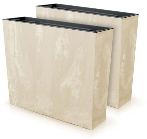 IMJ-Global Lot de 2 pots à fleurs rectangulaires Urbi Square Case Beton Effect en plastique 58 x 18 x 49,8 cm pour intérieur extérieur crème 44 litres design moderne