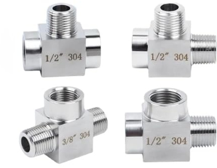 1/8 1/4 3/8 1/2 BSP NPT Female Male Tee 3 Ways 304 Stainless Steel Pipe Fitting Connector Splitter Block High Pressure(BSP,MALE-FEMALE-MALE_3/8)
