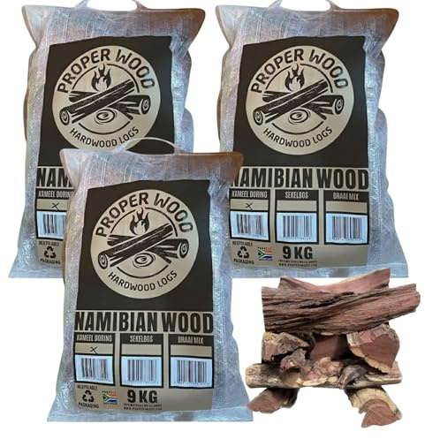 26kg Premium Kameeldoring Braai Sun Dried African Wood - Low Moisture Content - High Heat Output - Outdoor Cooking Wood Burning Stoves BBQ Barbecue Grilling Firepits Chimeneas Firewood Hardwood