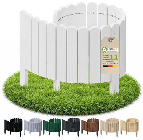 Floranica Bordura Giardino H 10 x L 100 cm Bianco Bordo Prato Legno | Staccionata arrotolabile in pino, bordo prato per aiuole, vialetti e orto – preassemblata, si posa senza scavare