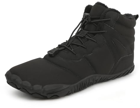 FlexEase Zapatos Descalzos de Invierno Hombre Mujer Minimalistas Mantente Caliente Nieve Barefoot Escarpines Antideslizantes Zapatillas Trail Botas Montaña Impermeables Senderismo Calzado Black 44 EU