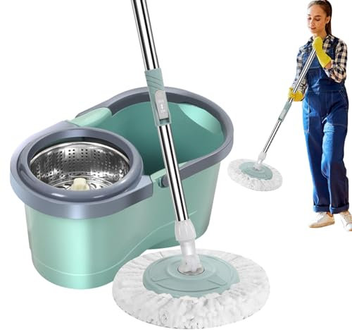 Fregona de limpieza giratoria, fregona giratoria automática, fregona giratoria automática con cubo, fregona de limpieza con escurridor para sala de estar, cocina, balcón, estudio