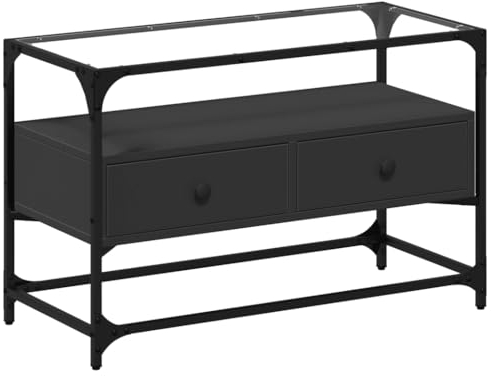 Wenjingqi-846059 TV-Schrank, Glas und Holz, Schwarz, 80 x 35 x 51 cm