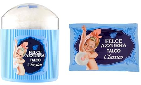 Pack Promotionnel Talc Felce Azzurra : Pot de 250 g avec Houppette + Sachet de 100 g Offert - Talc Parfumé pour Peau Douce et Fraîcheur Durable