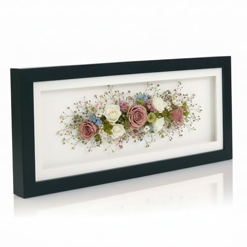 Boldon Framing 20x8 Shadow Box Frame, Black Solid Wood Deep 3D Frame With White Mount, Clear Acrylic Front 2cm Deep Frame For Crafts 3D Deep Objects, Medals, Flowers, Memorabilia