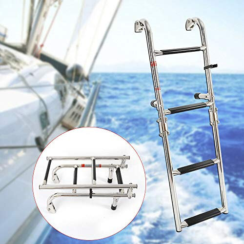 Scala Pieghevole a 4 Gradini per Barca Scala Pieghevole Telescopica per Yacht Scaletta per Ponte di Nave Scaletta per Imbarco Marittimo Scaletta in Acciaio Inossidabile 300 Libbre Facile da Riporre