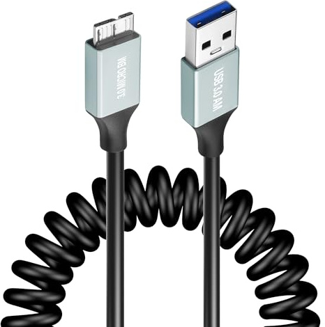 JSADZKJ 5Gbps Micro USB 3.0 Cable USB to Micro B Hard Drive Cable USB Micro B 3.0 Quick Charge Stretchable Spring Cable for External Hard Drive,Monitor,Camera 3.28ft/1m (Male to Male)