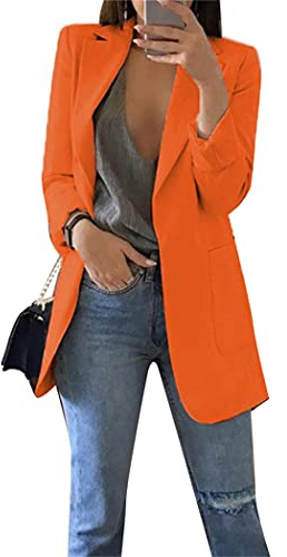 OMZIN De Oficina para Mujer De Manga Larga De Color Sólido Traje De Negocios Formal De Oficina Blazer Traje Naranja M