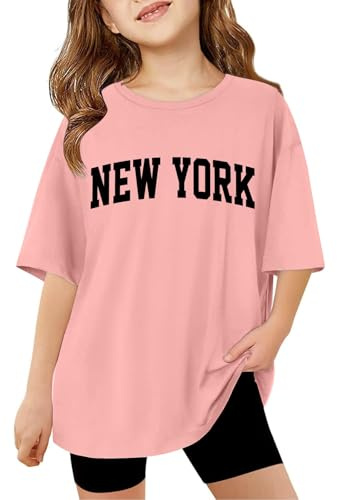 Girls Short Sleeve T Shirts Kids Round Neck Funny Girls Tshirts Teenage Comfy Summer Cartoon Cute Casual Sports Loose School Tunic Tops 3-14 Years (9-10 Years) Pink