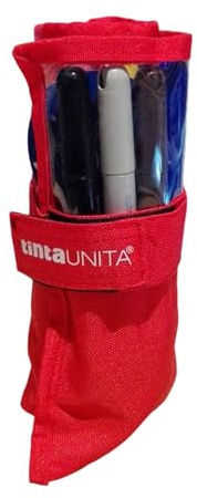 PRESTIGE & DELUXE Astuccio rotolo Rosso Tinta Unità con 12 pennarelli Giga colorati per la scuola - chiusura strappo + Omaggio portachiavi fischietto