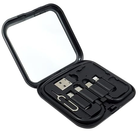 5 in 1 Universal Charging Adapter Set, usb c to micro usb adapter, USB C to Lightning/USB-A, Compatible with iPhone/Samsung, Multi Adapter Charging Kit Includes Travel Case/Mirror