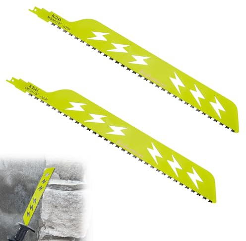 Lot de 2 lames de scie sabre - En acier au carbure - Pour béton cellulaire, bois, métal, brique, béton (B)