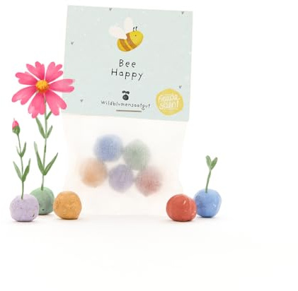 Nachhaltiger Glücksbringer: 5 bunte Blumenmurmeln | Farbenfrohe Seedbombs mit Wildblumensaatgut | Positives Geschenk, Geburtstage & Aufmunterung | 100% ökologisch und mind. 2 Jahre haltbar