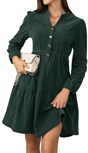 Alaster Queen Robe d'automne pour femmes - Hiver - Manches longues - Volants - Blouse - Robe en tricot avec poches - Col en V - Longue jusqu'aux genoux - Robe de fête élégante - Robe d'automne, vert