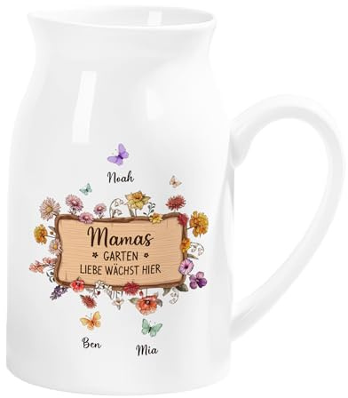 Geschenke Mall Personalisierte Keramik Vase - Omas Garten Liebe Wächst Hier - Vase oma, Blumenvase rosa, vase mit Gravur Mama, Geschenke Mama, Personalisierte Geschenke oma (3 Schmetterlinge)