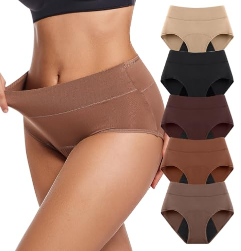 GYHCB Mutande Mestruali Donna Flusso Abbondante, Vita Alta Slip Mestruali con Rete Traspirante, Anti-Perdita e Lavabili Mutande Confezione da 5 (IT, Testo, 4XL, Regular, Regular, Colore di Maillard)