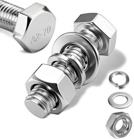 PDKKFF 20 Pièces Boulons à Tête Hexagonale M8x25mm DIN 933, Boulons à Six Pans et écrous avec Rondelle Acier Inoxydable 304 Pour Matériel, Meubles et Véhicules