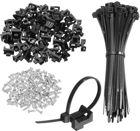 sourcing map 60 soportes tipo sillín de 2,2 cm con bridas de 15,2 cm y tornillos de rosca M5, juego de abrazaderas de soporte organizador de cables, color negro