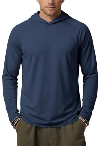 Felpa Uomo con Cappuccio Estiva Anti UV Quick-Dry Maglietta Maniche Lunghe Antipiega Sun Hoodie Traspirante Leggera Abbigliamento Sportivo Casual Maglia Palestra Elegante per Trekking Running,Navy,L