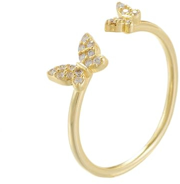 Epinki 14 Karat Gold 585 Eheringe Echter Schmuck, Schmetterlinge Freundschaftsringe mit Diamant, Ring 14K Gelbgold, Gr.51 (16.2)